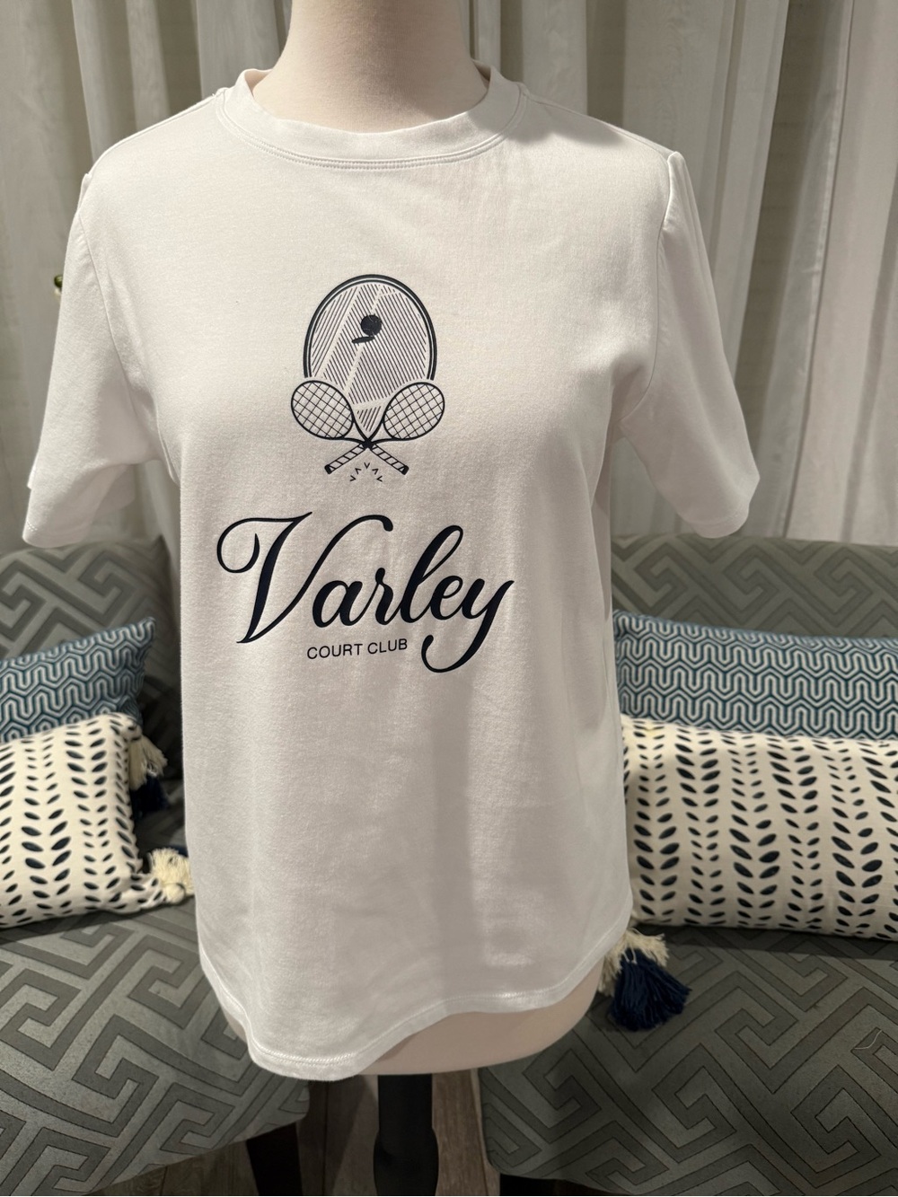 Varley Court Club Graphic Tee White Tennis Logo T-Shirt Size M